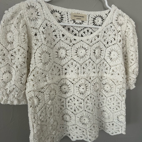 Saints & Hearts White Boho Crochet Top - Picture 3 of 5